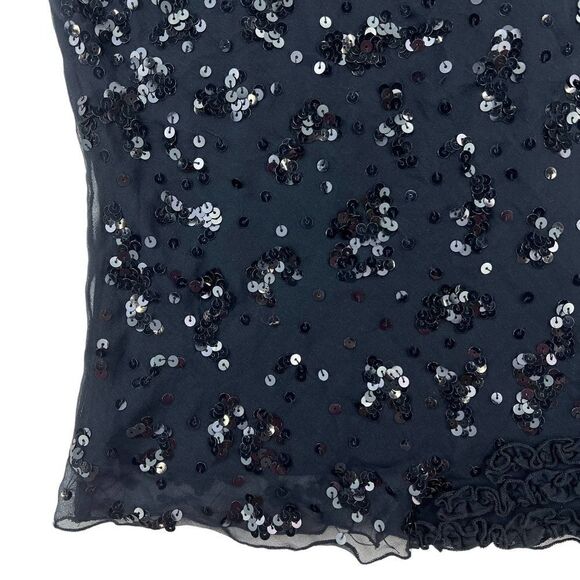 Pre-Loved PARAH Women Black Strappy Sequin Sleeveless Silk Tank Top US S - Picture 5 of 13